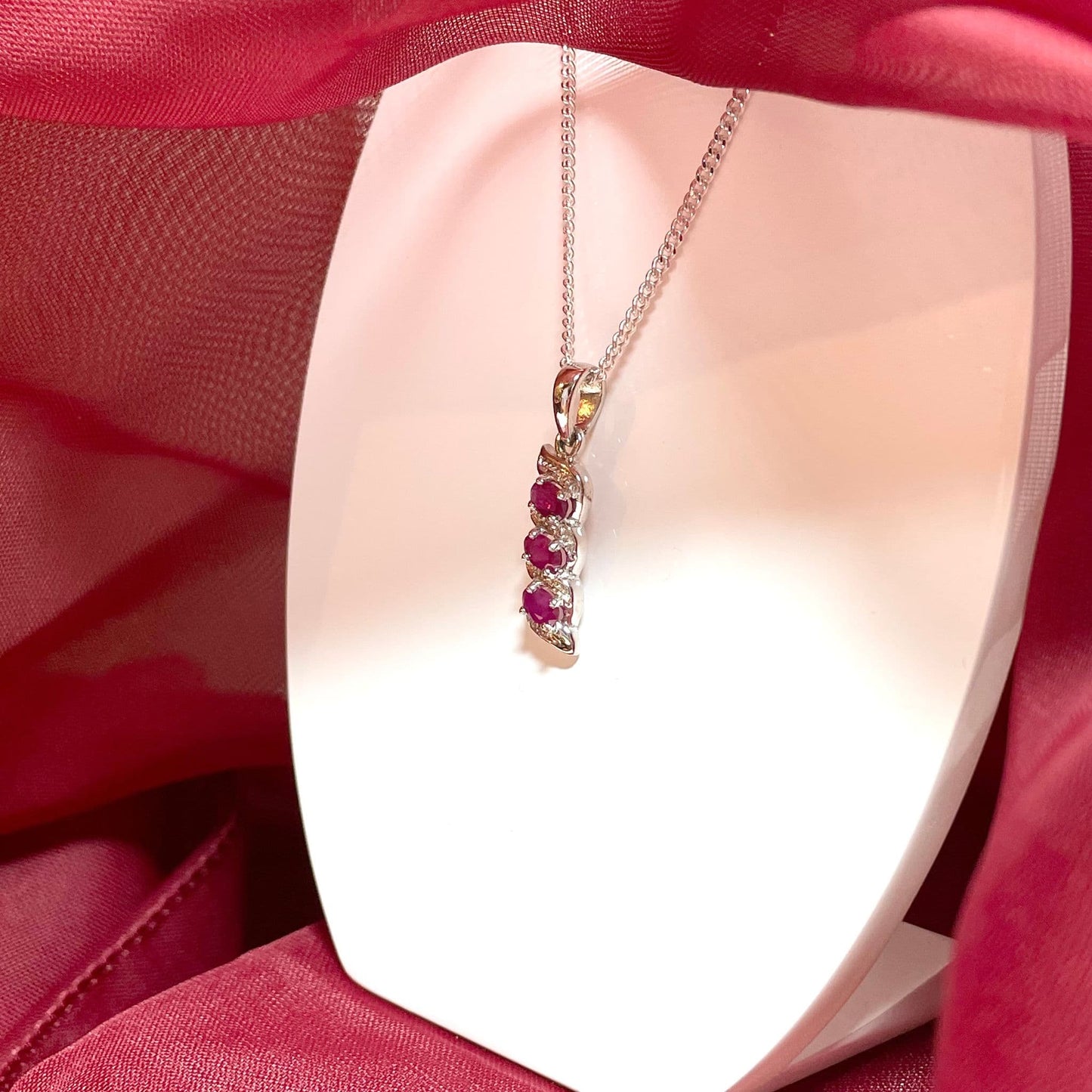 Oval Ruby And Diamond Sterling Silver Red Necklace Pendant