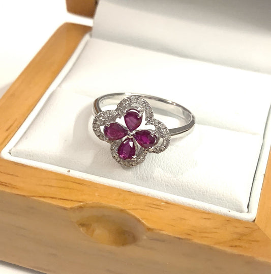 Ruby And Diamond White Gold Cluster Cocktail Dress Ring