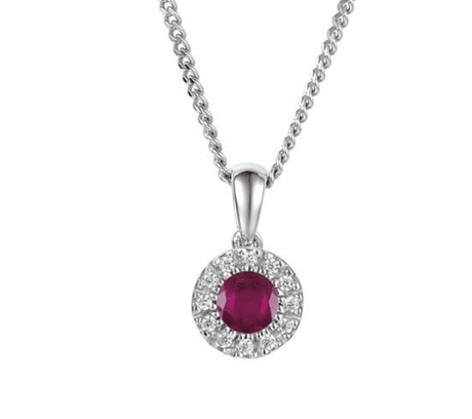 Ruby And Diamond White Gold Cluster Necklace