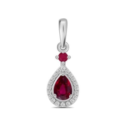 Ruby And Diamond White Gold Teardrop Cluster Necklace