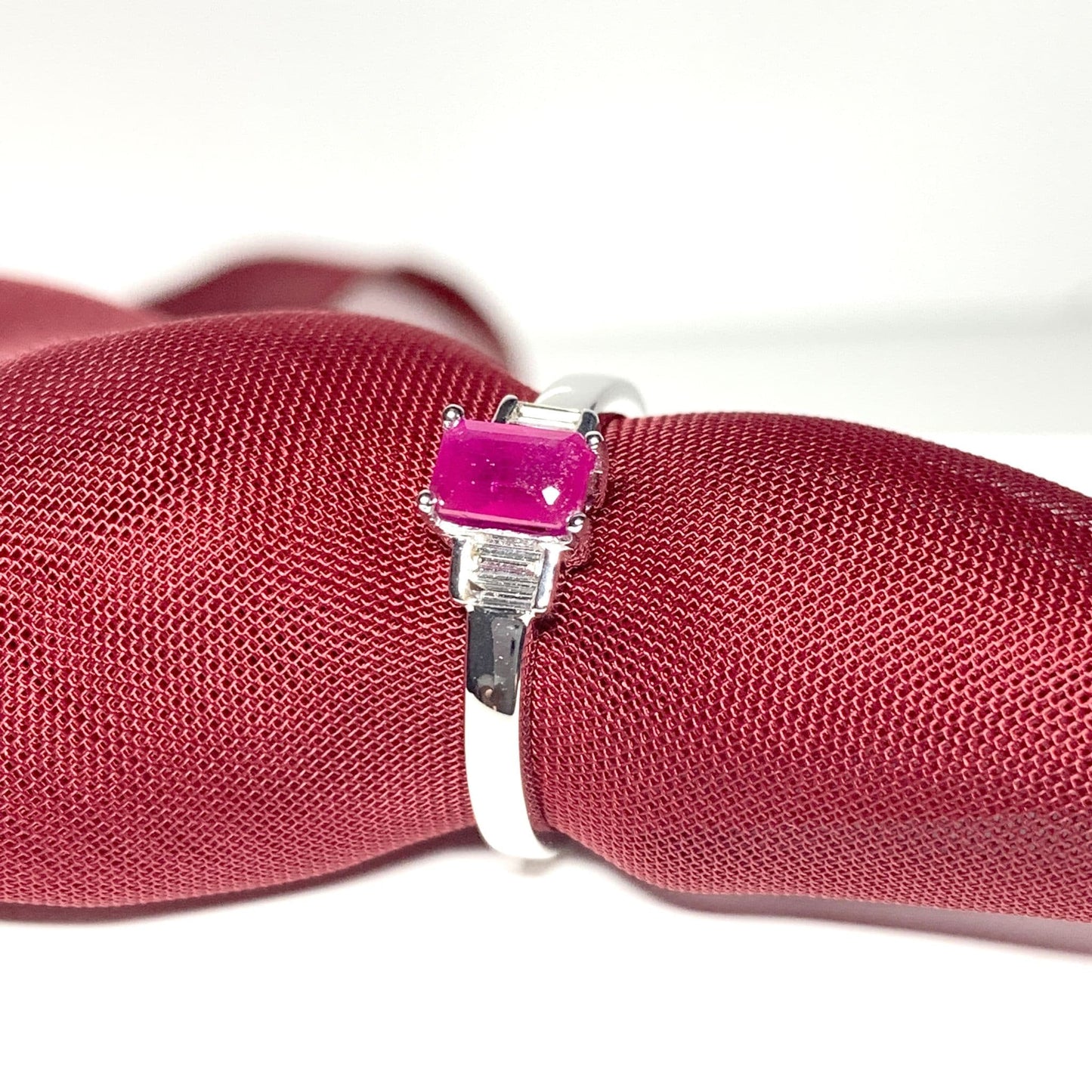 White Gold Red Ruby and Diamond Dress Cocktail Ring