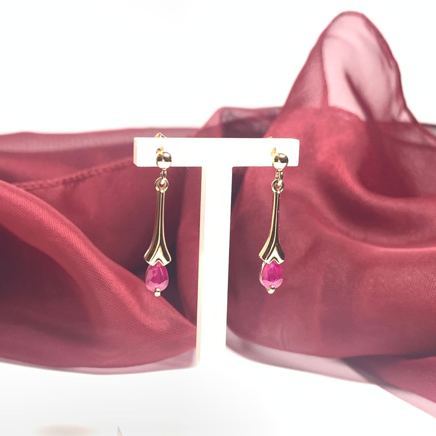 Ruby Yellow Gold Drop Earrings