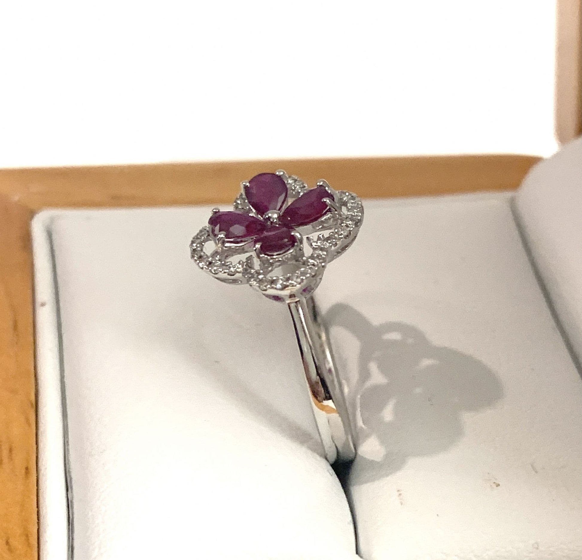 Ruby And Diamond White Gold Cluster Cocktail Dress Ring