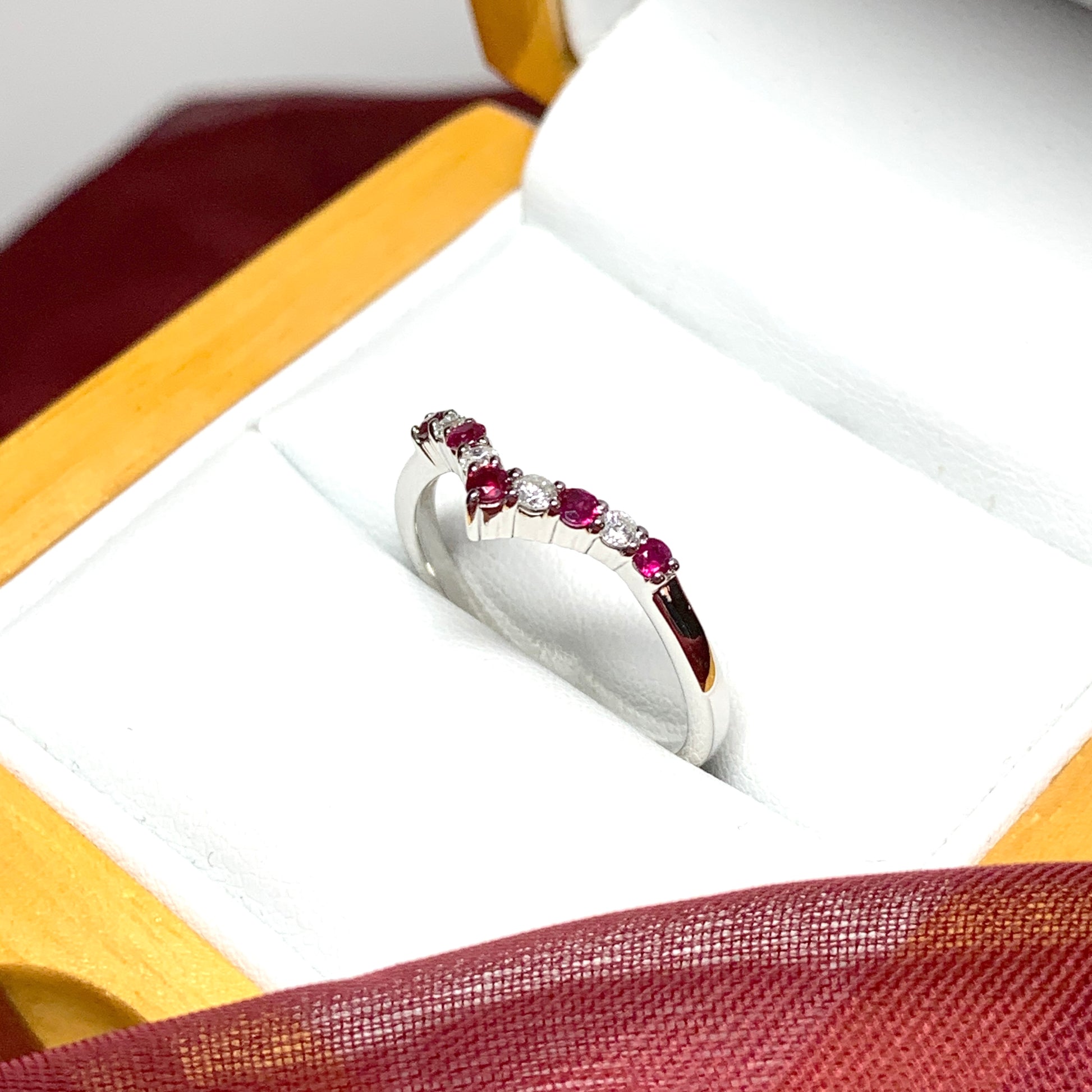 Wishbone ring ruby and diamond white gold