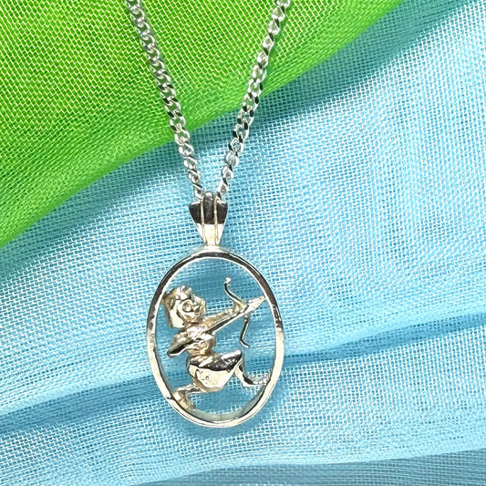 Sagittarius Archer Zodiac Oval Necklace Sterling Silver Pendant