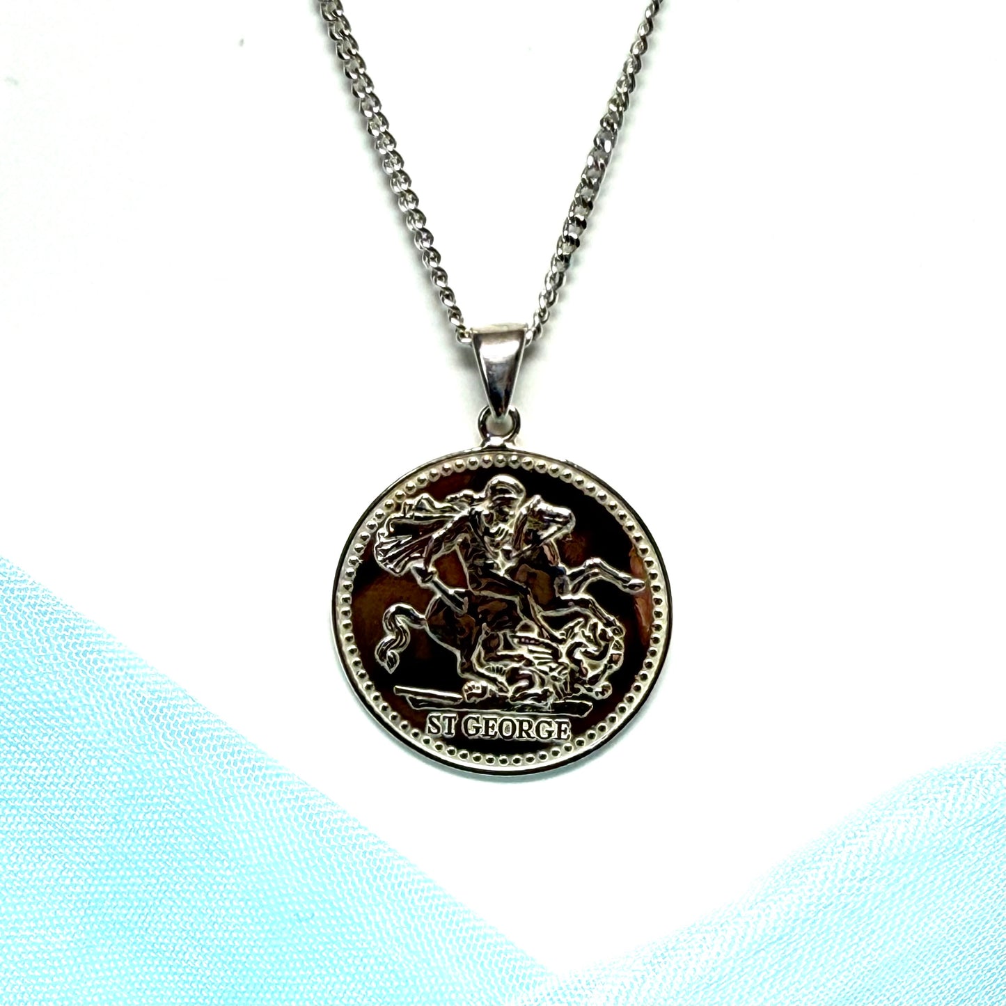 Saint George necklace round solid pendant including chain