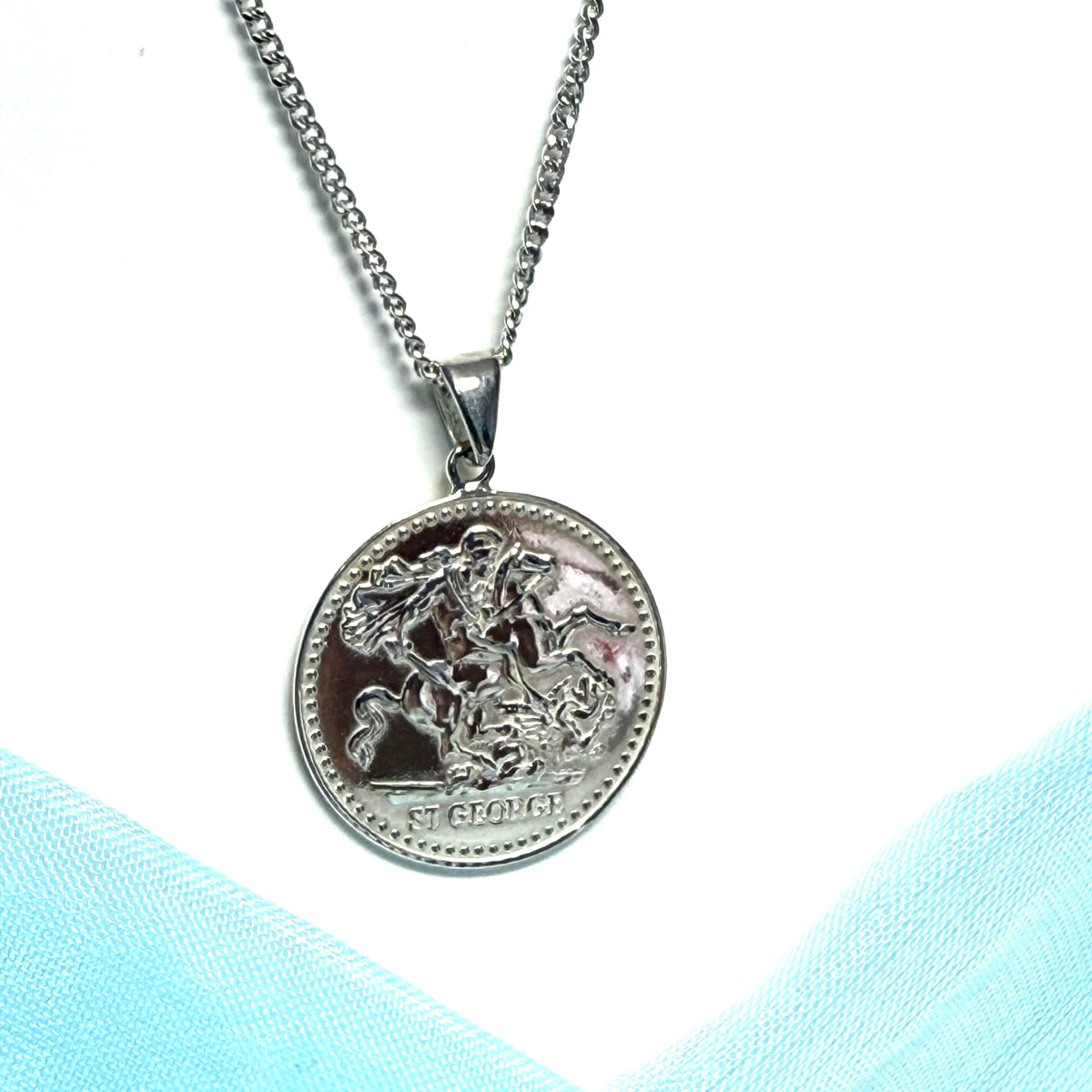 Saint George necklace round solid pendant including chain