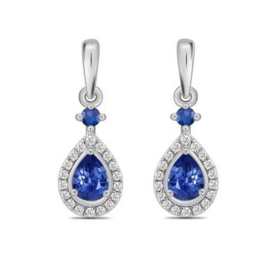 Sapphire And Diamond White Gold Teardrop Cluster Earrings