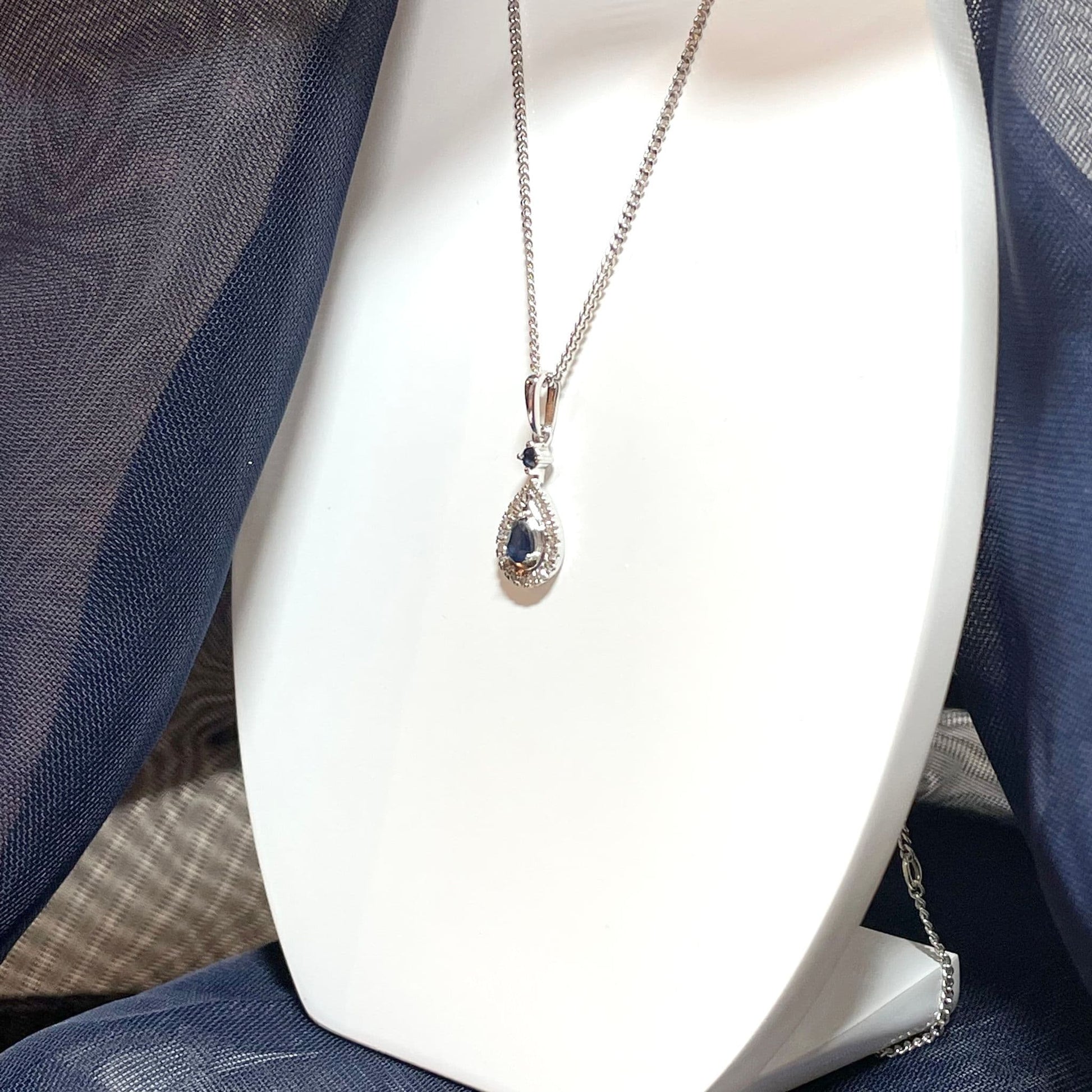 Sapphire And Diamond White Gold Teardrop Cluster Necklace
