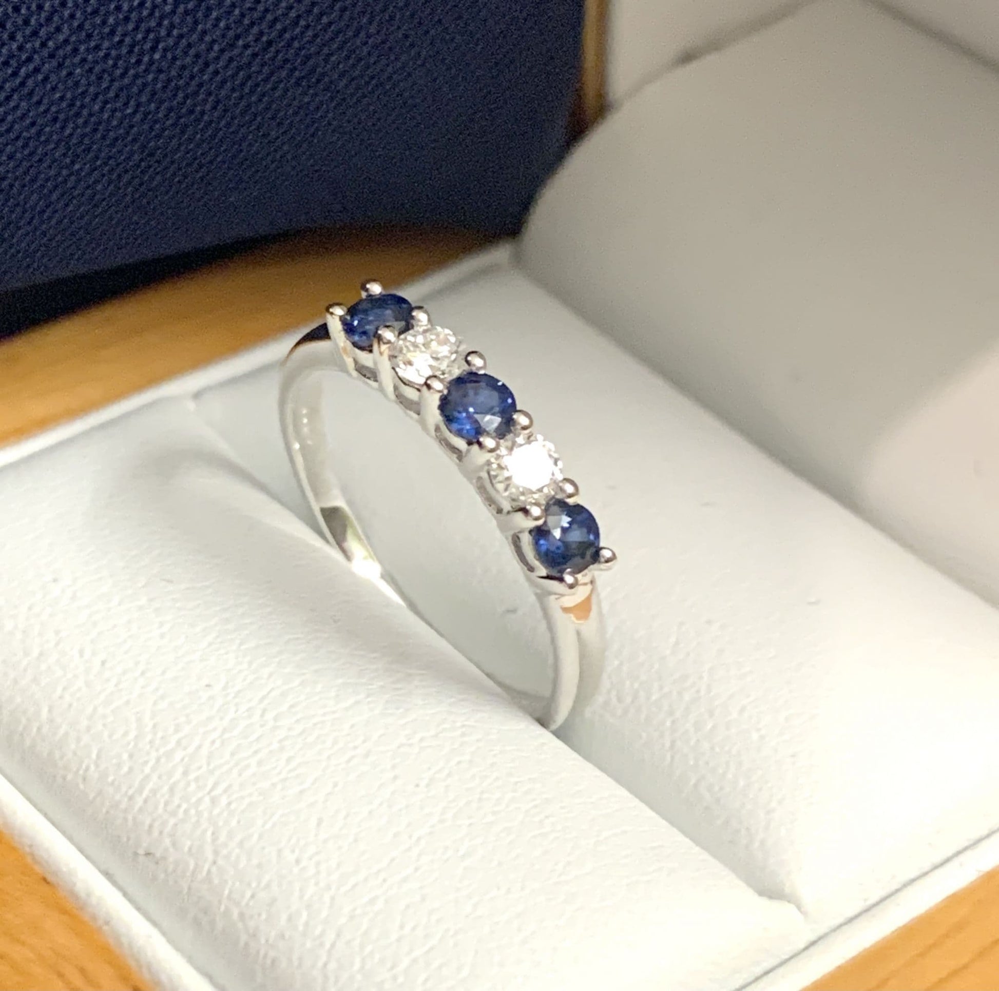 Blue Sapphire And Diamond Claw Set Eternity Ring White Gold
