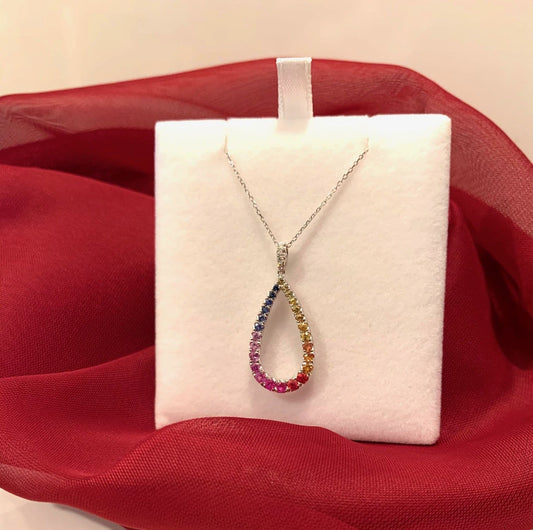 Multi Coloured Pear Shaped Sapphire And Diamond White Gold Necklace