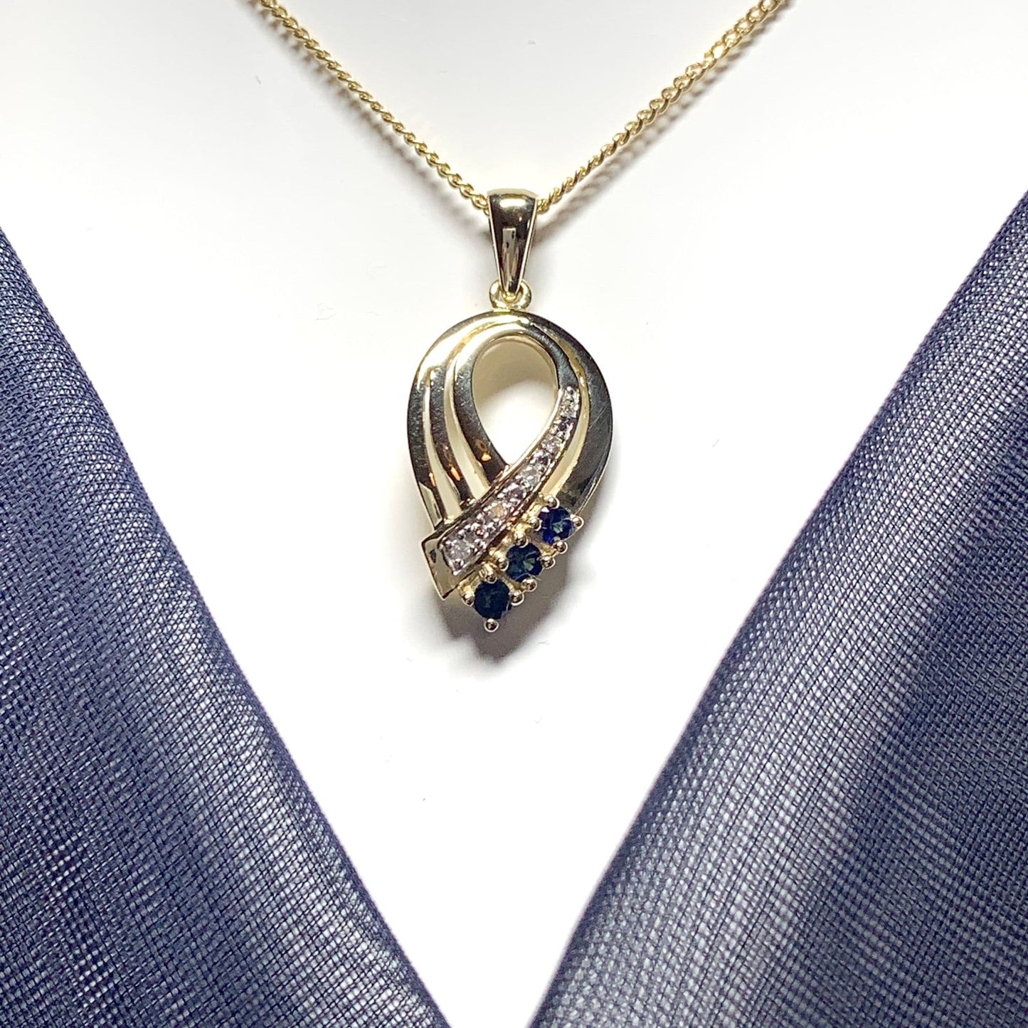 Yellow Gold Fancy Pierced Sapphire And Diamond Necklace