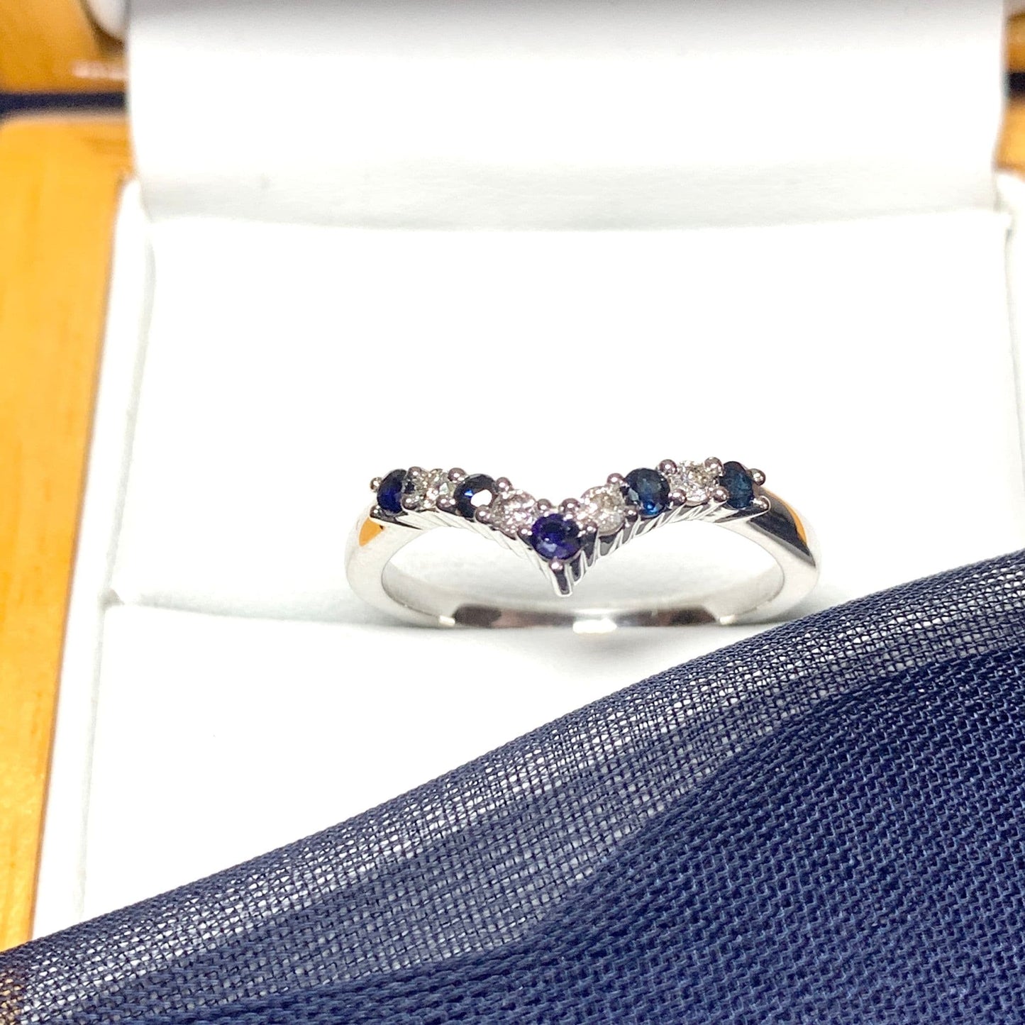 White Gold Sapphire And Diamond Wishbone Ring