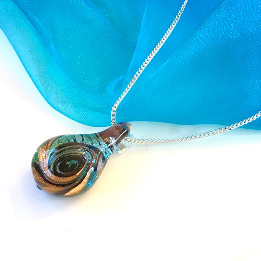 Sea Green Murano Glass Tear Drop Necklace