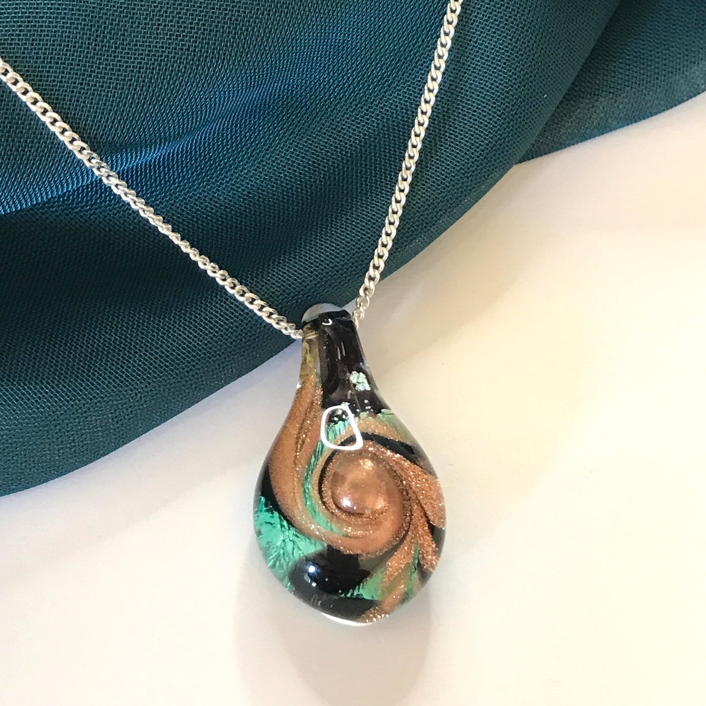 Sea Green Murano Glass Tear Drop Necklace