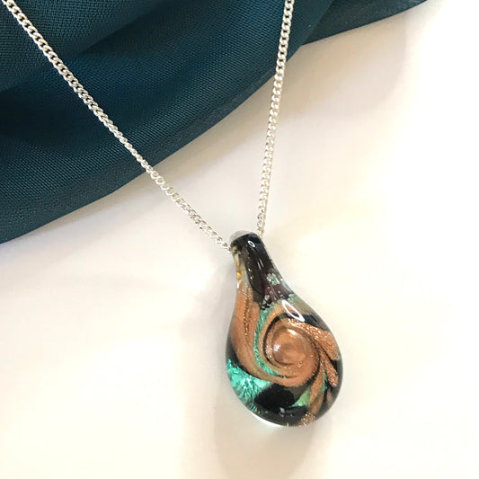 Sea Green Murano Glass Tear Drop Necklace