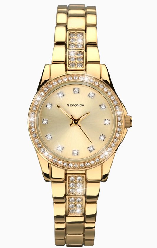 2020 Sekonda Bracelet Watch Ladies Crystal Gold Plated Champagne Dial
