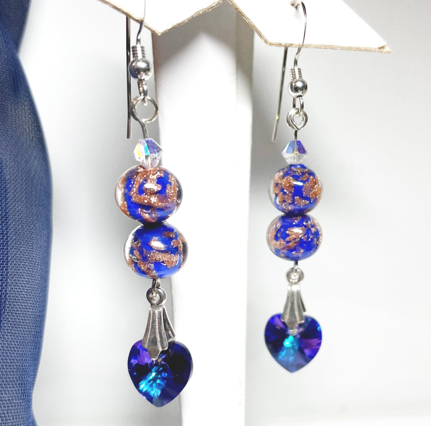 Shimmering blue crystal and Murano glass drop earrings