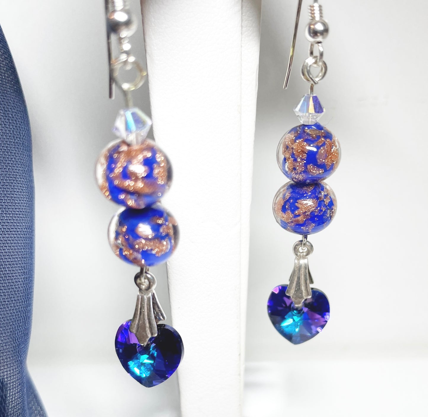 Shimmering blue crystal and Murano glass drop earrings