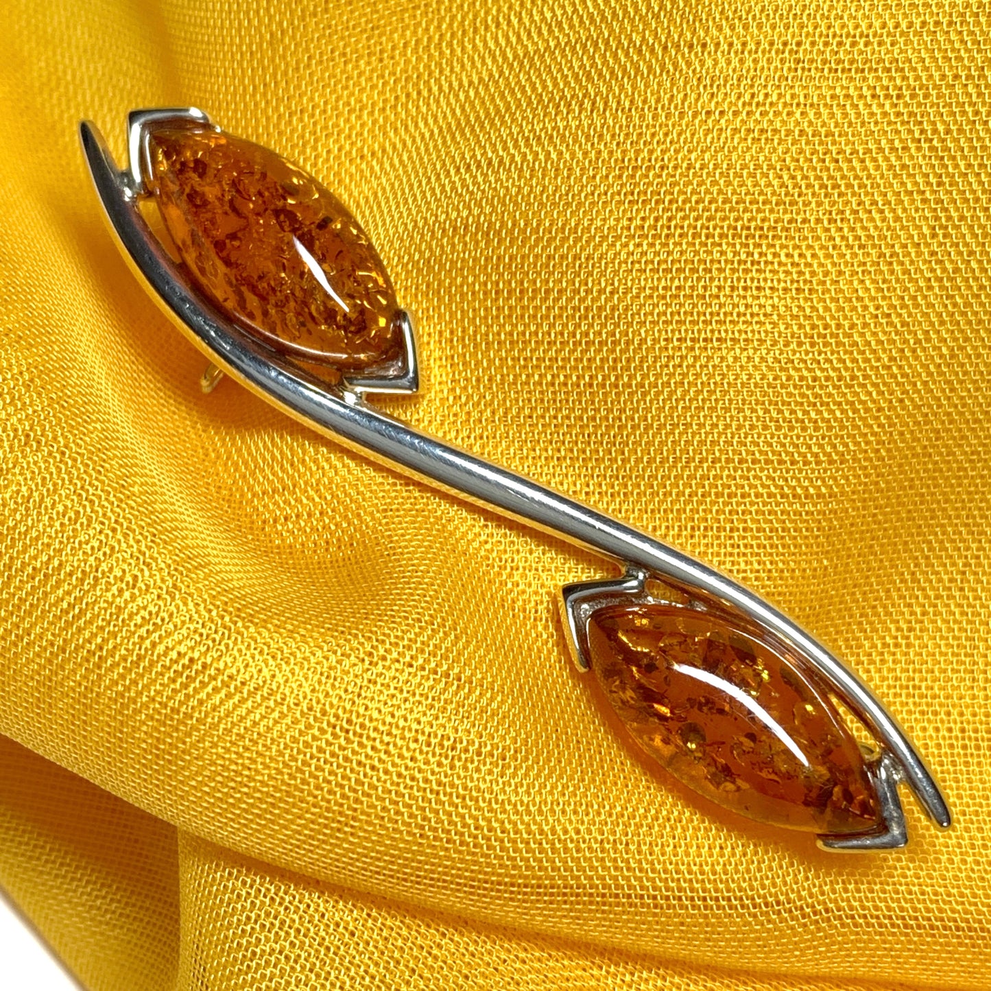 Sterling silver double marquise amber brooch