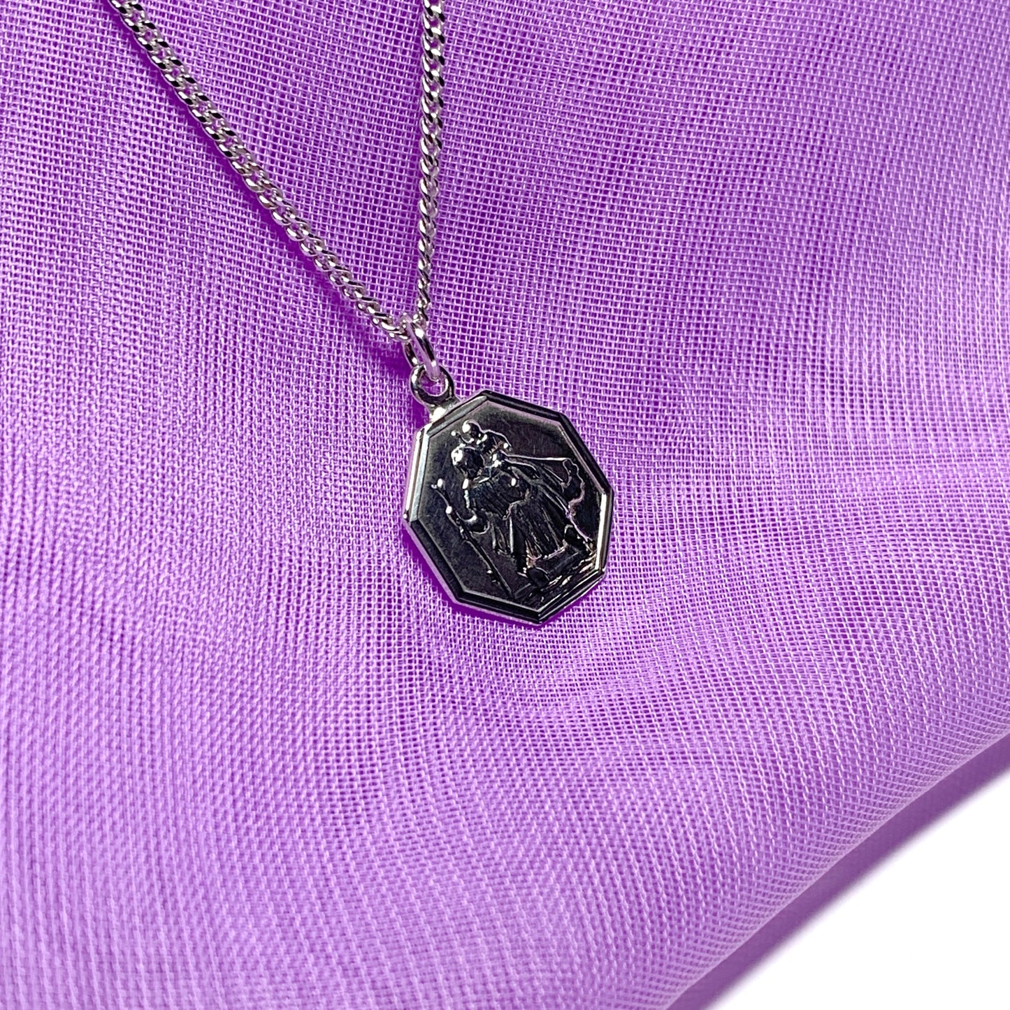 Sterling Silver Octagonal St. Christopher Including Chain 14 mm