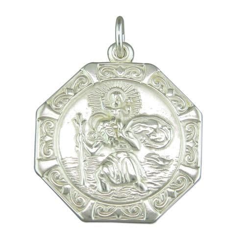 Silver Octagonal St. Christopher Including Chain