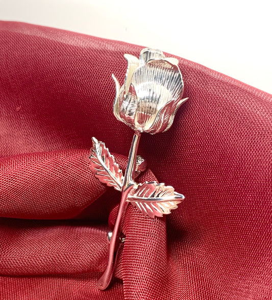Sterling Silver Rose Shaped Brooch