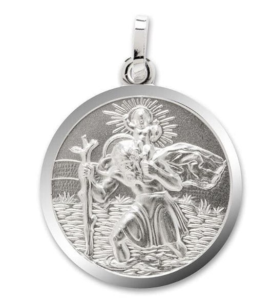 Sterling Silver Solid Double Sided St. Christopher Including Chain 24 mm