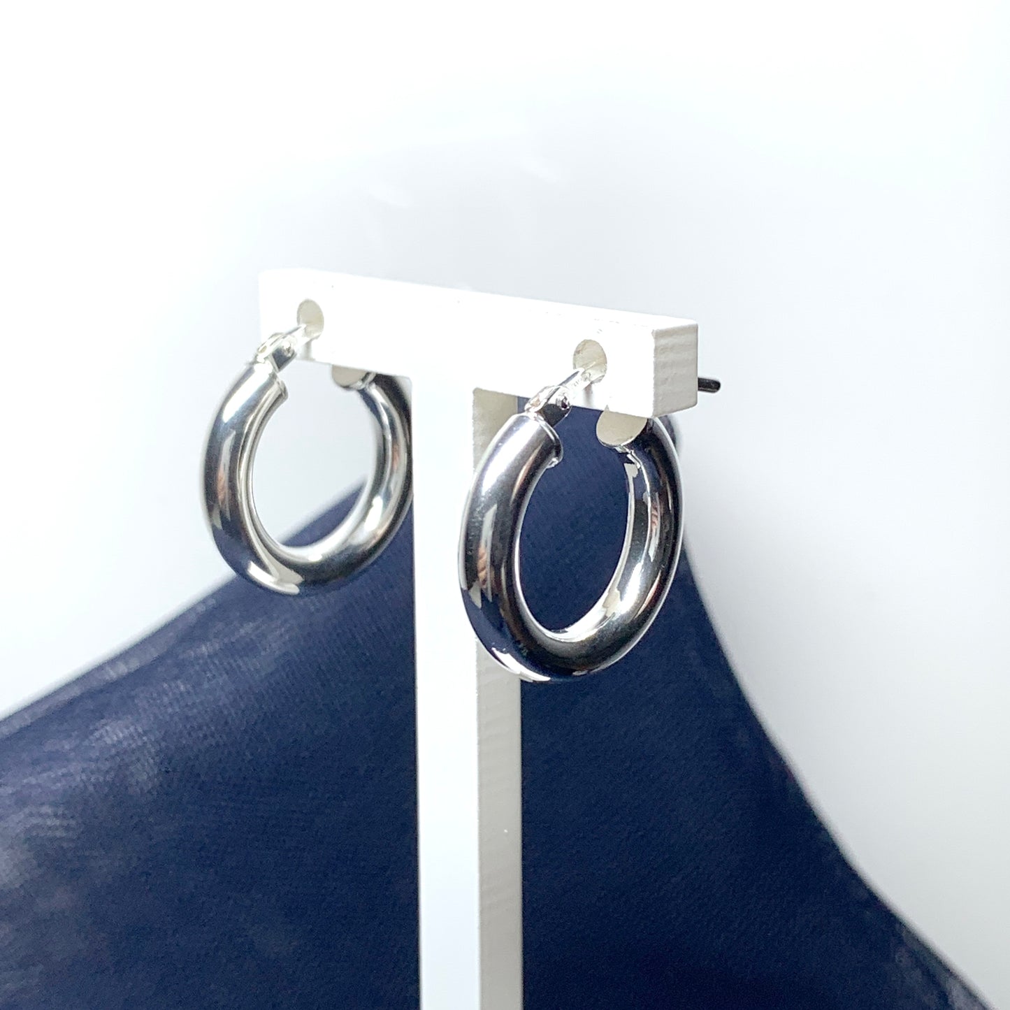 Sterling Silver Round Thick Hoop Earrings 16 mm