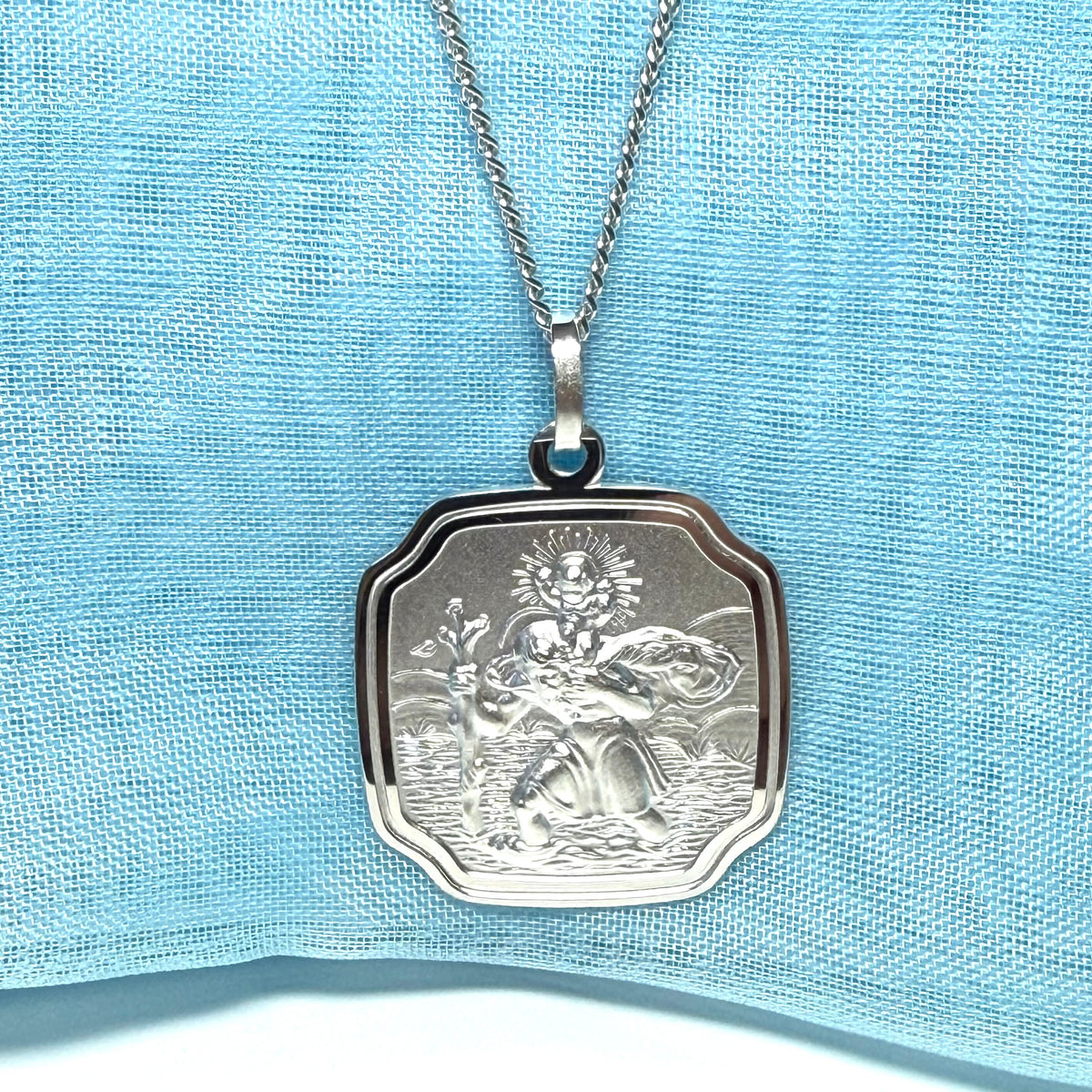 Silver Cushion Shaped St. Christopher Curved Corners