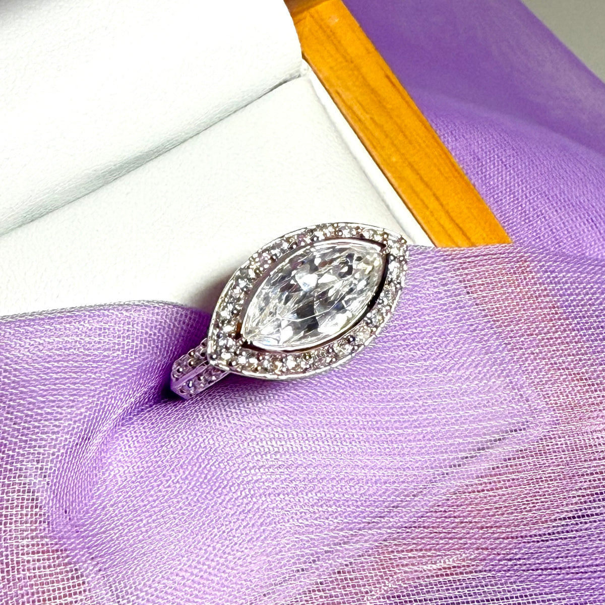 Ladies silver cluster ring large marquise shaped