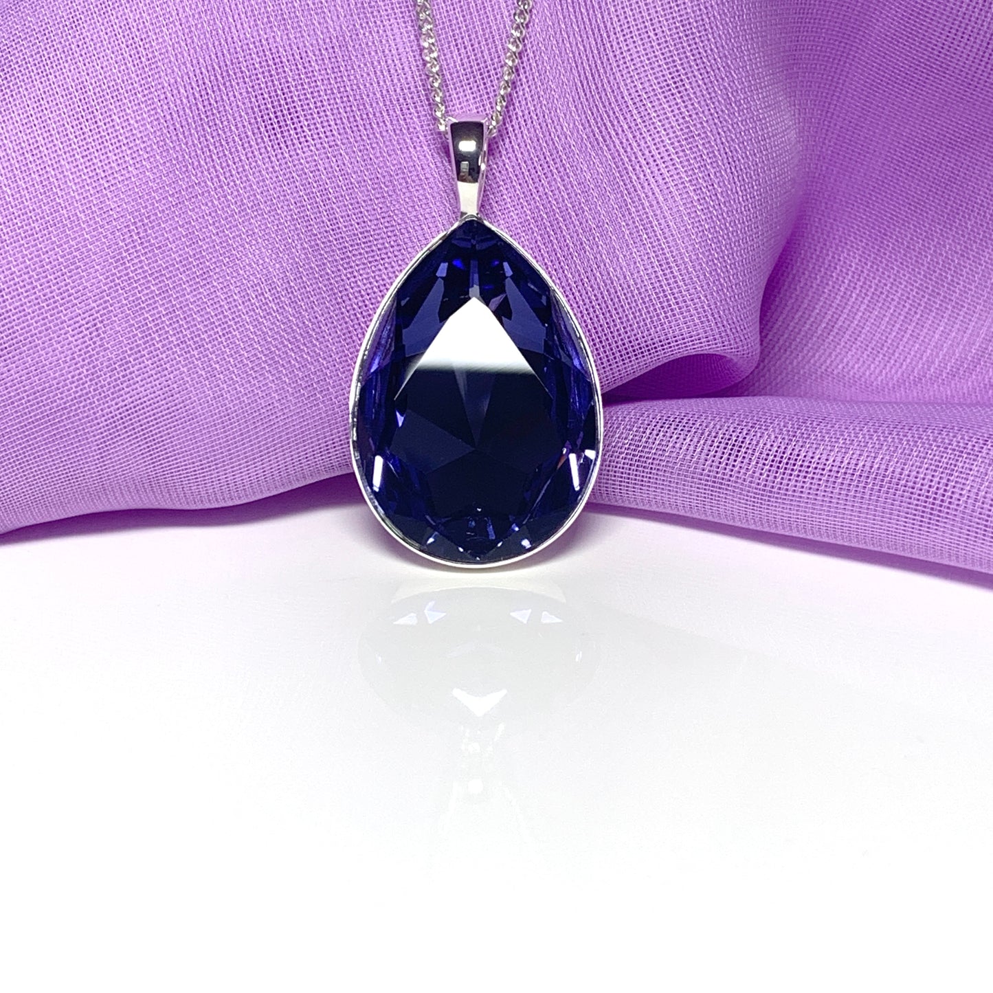 Large purple crystal pear teardrop necklace