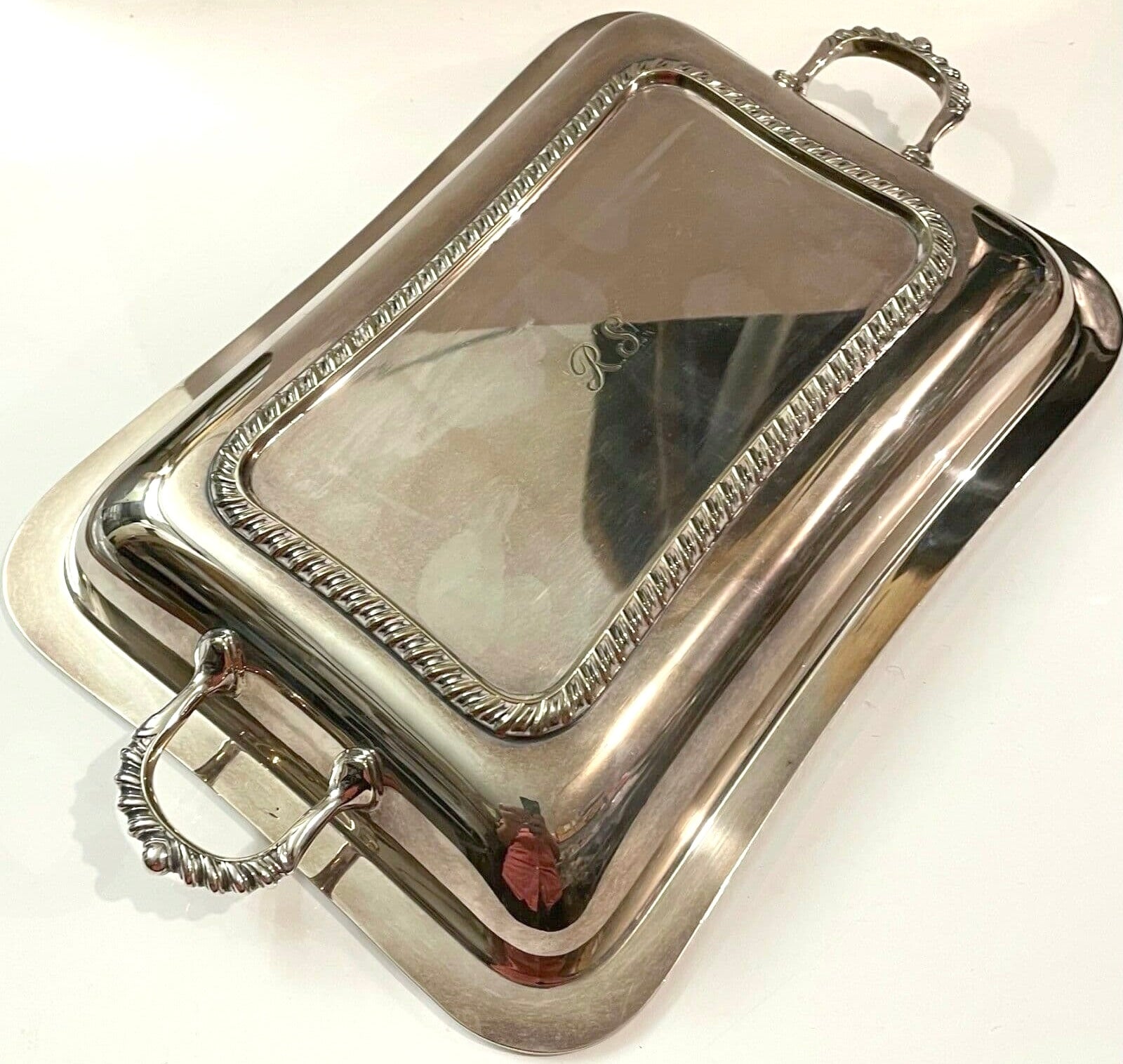 Silver plated serving tray with handles 10.5 inches x 7.5 inches - Pre Loved