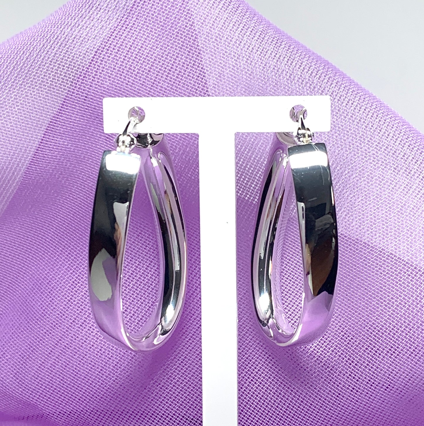 Sterling silver polished oval twisted hoop creole earrings