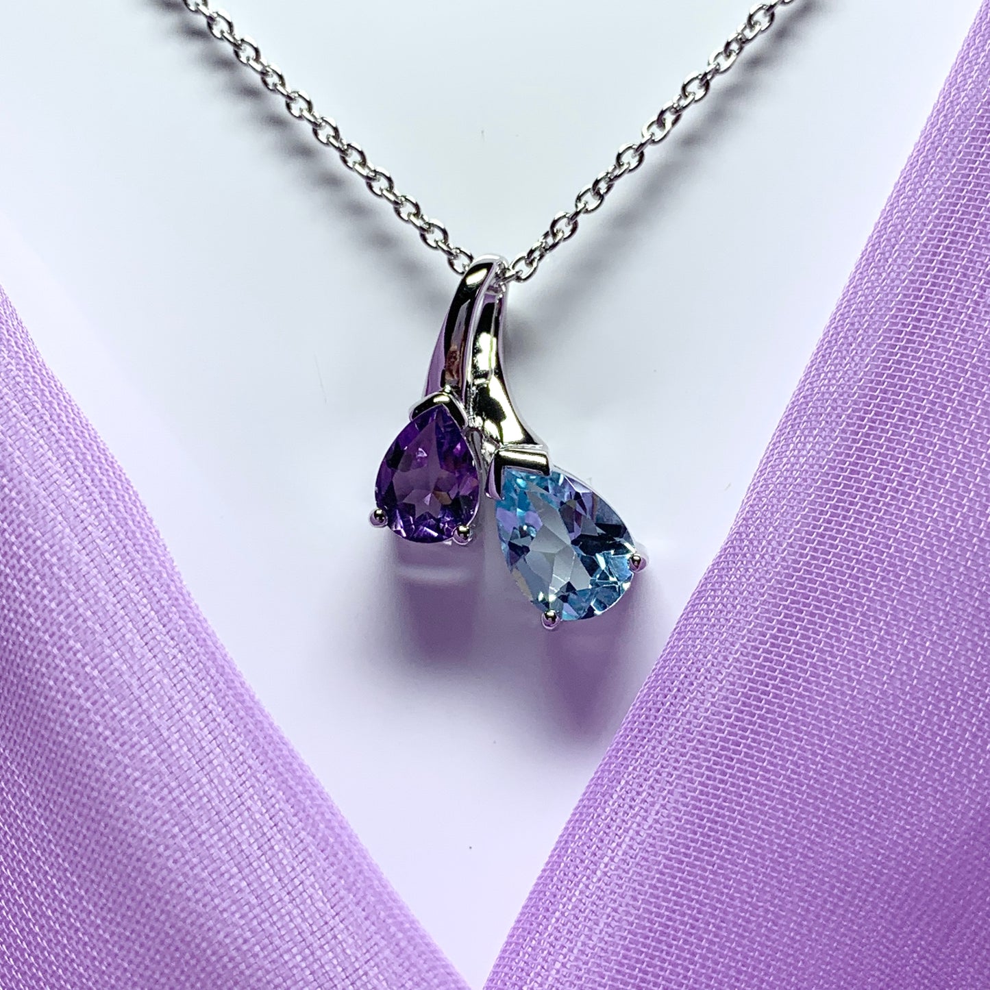 Real amethyst and blue topaz fancy necklace