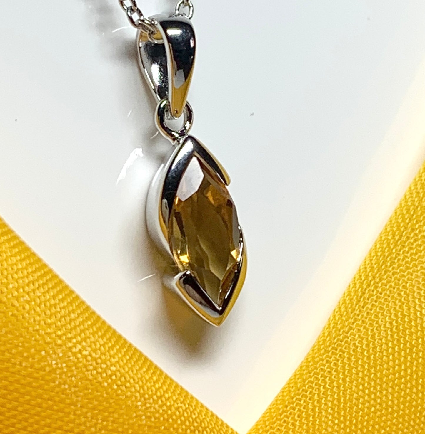 Real citrine necklace pendant marquise smooth rubbed over setting