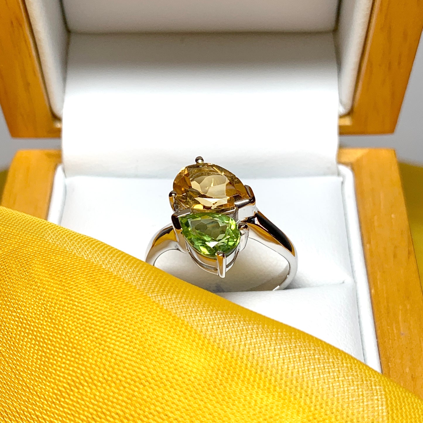 Real peridot and citrine fancy dress cocktail ring