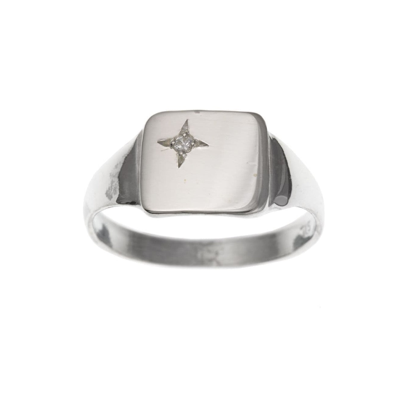 Silver square gents cubic zirconia stone set signet ring