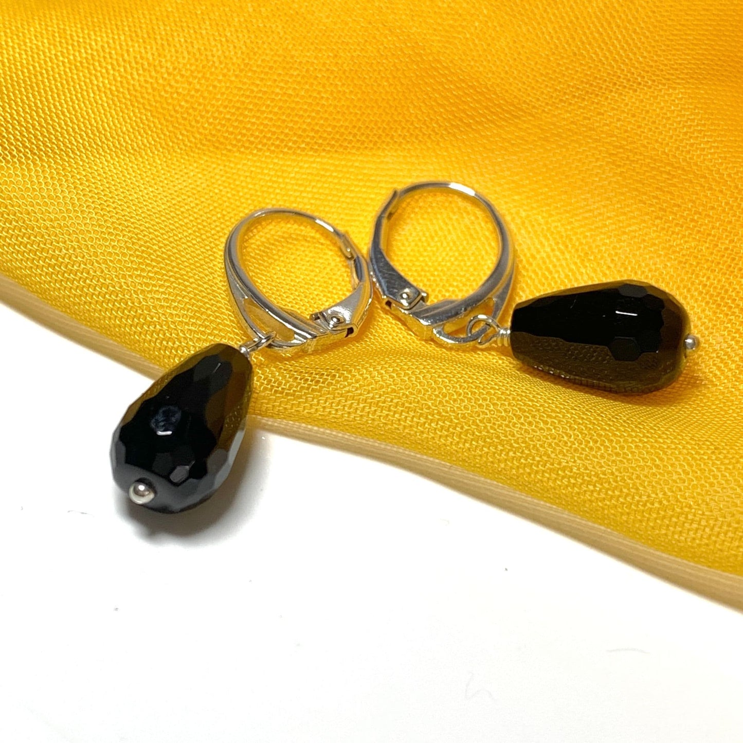 Small Onyx Teardrop Shaped Sterling Silver Drop Earrings