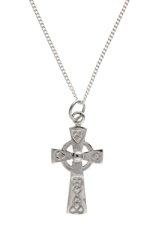 Small Patterned Sterling Silver Celtic Cross Including Chain
