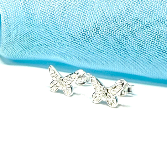 Small diamond set sterling silver butterfly shaped stud earrings
