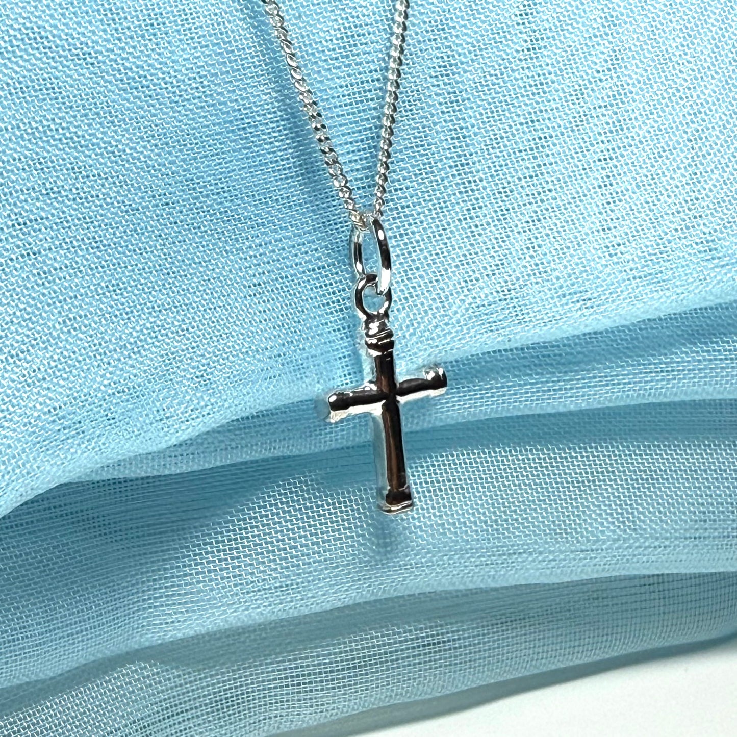 Small patterned cross necklace sterling silver cross including chain