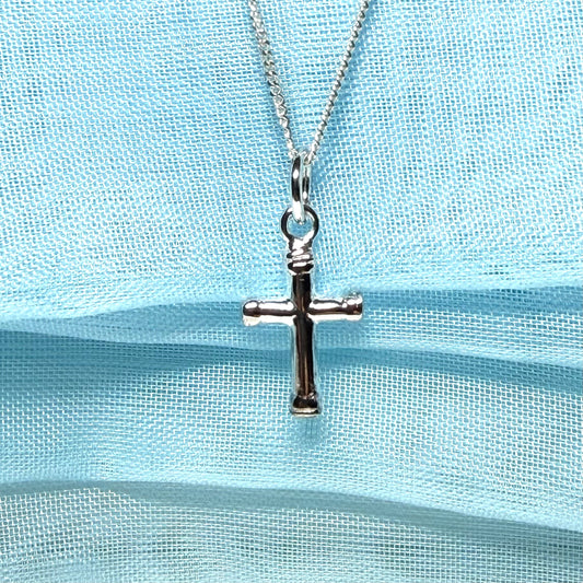 Small patterned cross necklace sterling silver cross including chain