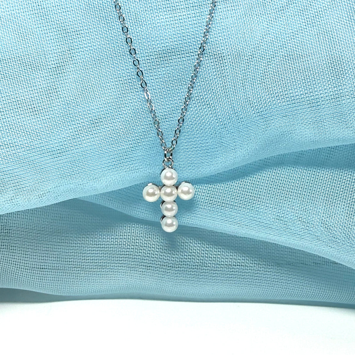 Small petite real freshwater pearl cross sterling silver including chain