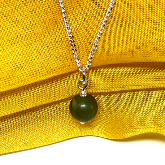 Small round green real gypsum necklace ball shaped pendant with chain 8.5 mm