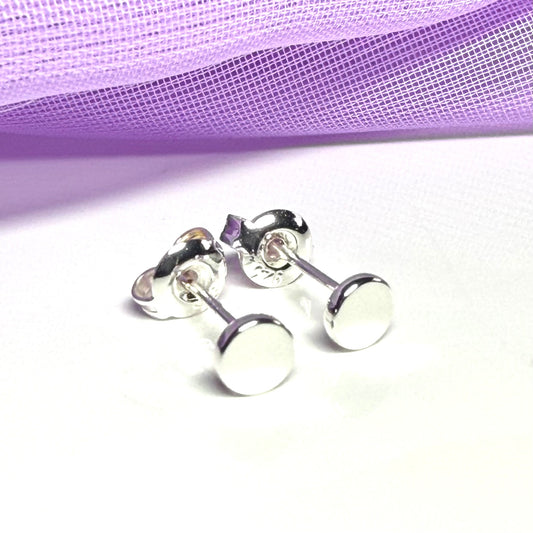 Small round shaped stud earrings sterling silver, plain polished