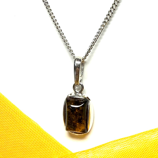 Small square rectangle shaped amber necklace pendant