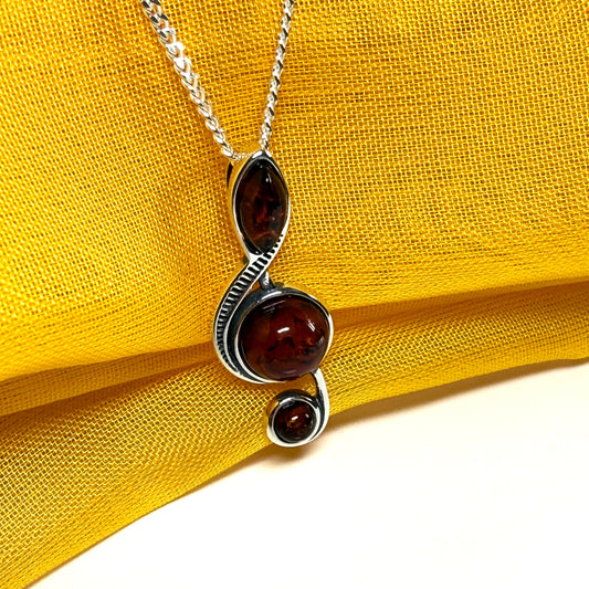 Small treble clef necklace musical orange real amber sterling silver pendant