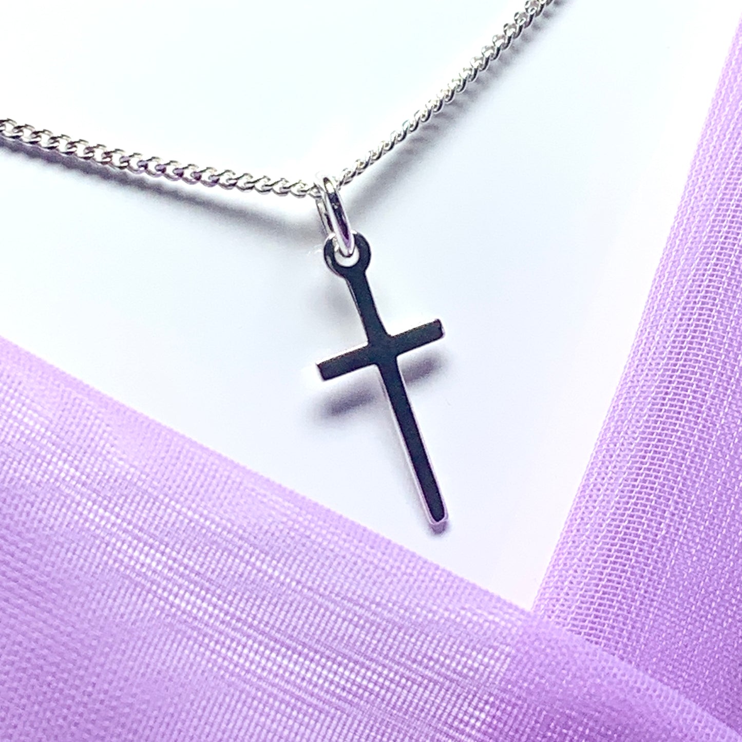 Small cross solid plain polished sterling silver including chain