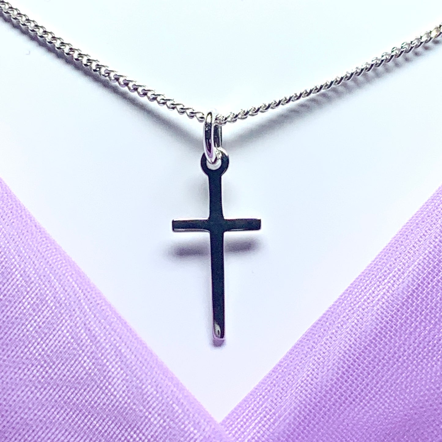 Small cross solid plain polished sterling silver including chain